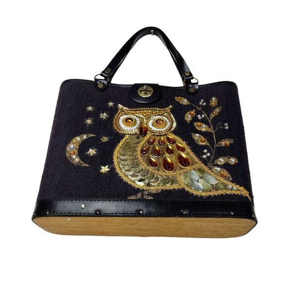 Vintage 1960s Sequined Jeweled Night Owl Moon & Stars Enid Collins Style Handbag - Picture 3 of 12